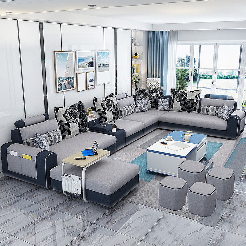 155.12"L X 92.52"W X 36.65"H Cotton Blend Sofa Removable Cushions Sectionals with Storage Gray-White Clearhalo 'furn' 'furn_sectionals' 'Furniture' 'furniture_sectionals' 'kitchen' 'kitchen_sectionals' 'Living Room Furniture' 'Sectionals' 4856979