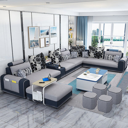 155.12"L X 92.52"W X 36.65"H Cotton Blend Sofa Removable Cushions Sectionals with Storage Gray-White Clearhalo 'furn' 'furn_sectionals' 'Furniture' 'furniture_sectionals' 'kitchen' 'kitchen_sectionals' 'Living Room Furniture' 'Sectionals' 4856979