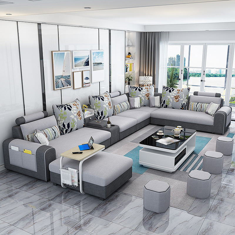 155.12"L X 92.52"W X 36.65"H Cotton Blend Sofa Removable Cushions Sectionals with Storage Dark Grey Light Grey Clearhalo 'furn' 'furn_sectionals' 'Furniture' 'furniture_sectionals' 'kitchen' 'kitchen_sectionals' 'Living Room Furniture' 'Sectionals' 4856981