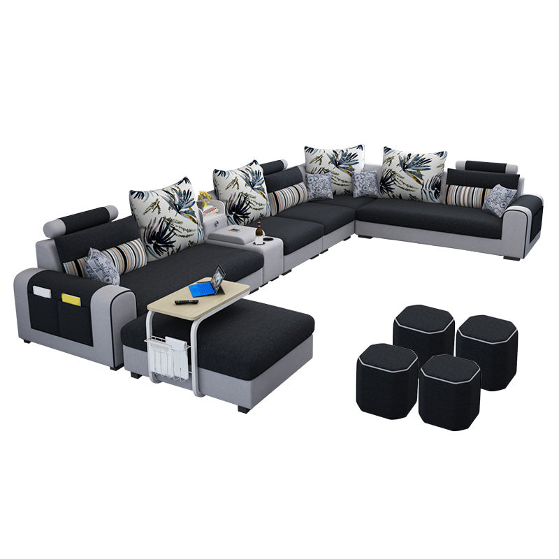 155.12"L X 92.52"W X 36.65"H Cotton Blend Sofa Removable Cushions Sectionals with Storage Black White Clearhalo 'furn' 'furn_sectionals' 'Furniture' 'furniture_sectionals' 'kitchen' 'kitchen_sectionals' 'Living Room Furniture' 'Sectionals' 4856985