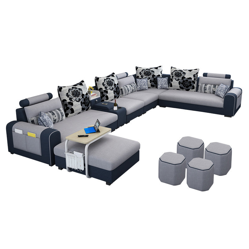 155.12"L X 92.52"W X 36.65"H Cotton Blend Sofa Removable Cushions Sectionals with Storage Clearhalo 'furn' 'furn_sectionals' 'Furniture' 'furniture_sectionals' 'kitchen' 'kitchen_sectionals' 'Living Room Furniture' 'Sectionals' 4856986