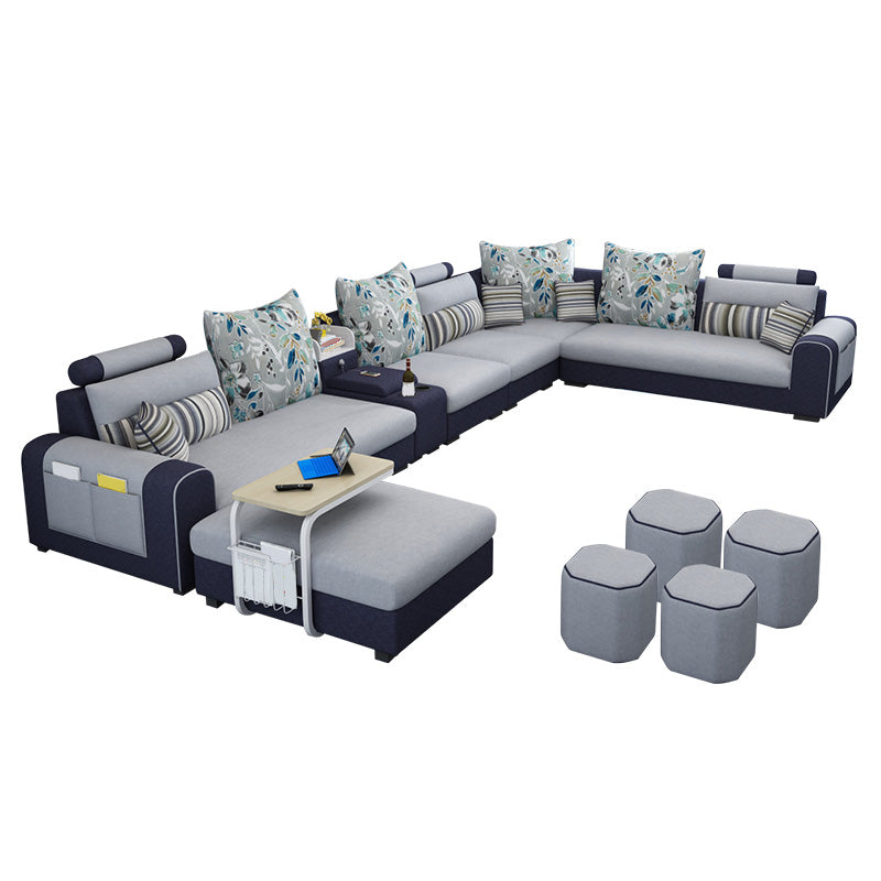 155.12"L X 92.52"W X 36.65"H Cotton Blend Sofa Removable Cushions Sectionals with Storage Gray Black Clearhalo 'furn' 'furn_sectionals' 'Furniture' 'furniture_sectionals' 'kitchen' 'kitchen_sectionals' 'Living Room Furniture' 'Sectionals' 4856988