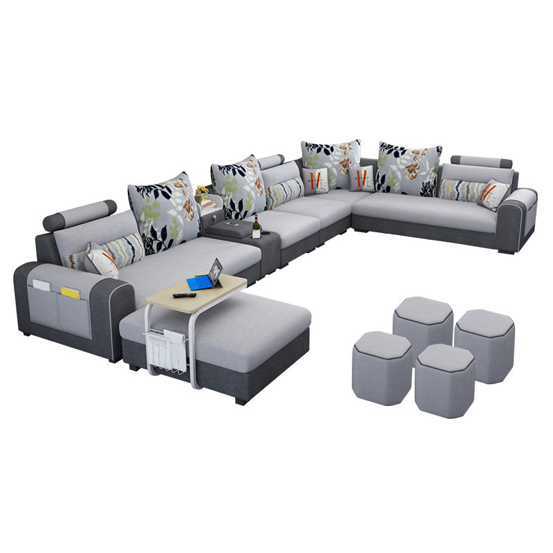 155.12"L X 92.52"W X 36.65"H Cotton Blend Sofa Removable Cushions Sectionals with Storage Clearhalo 'furn' 'furn_sectionals' 'Furniture' 'furniture_sectionals' 'kitchen' 'kitchen_sectionals' 'Living Room Furniture' 'Sectionals' 4856989