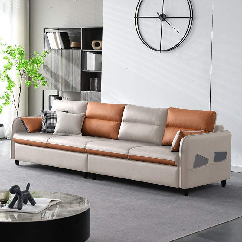 Modern Square Arm Sofa 4-Seat Couch with Pillow Back Cushions and Storage Off-White Clearhalo 'furn' 'furn_sofas' 'Furniture' 'furniture_sofas' 'Living Room Furniture' 'Sofa' 'sofas' 4857721