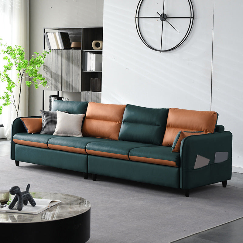 Modern Square Arm Sofa 4-Seat Couch with Pillow Back Cushions and Storage Blackish Green Clearhalo 'furn' 'furn_sofas' 'Furniture' 'furniture_sofas' 'Living Room Furniture' 'Sofa' 'sofas' 4857723