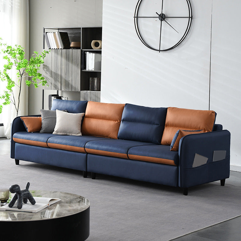 Modern Square Arm Sofa 4-Seat Couch with Pillow Back Cushions and Storage Dark Blue Clearhalo 'furn' 'furn_sofas' 'Furniture' 'furniture_sofas' 'Living Room Furniture' 'Sofa' 'sofas' 4857730
