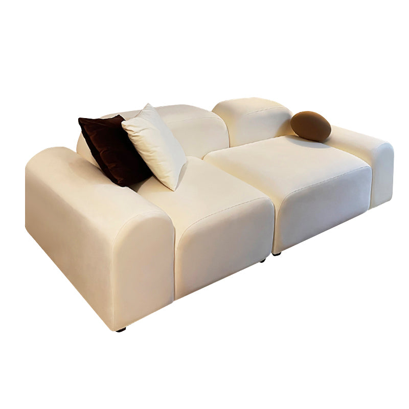 Contemporary Faux Leather/Velvet Sofa White Round Arm Loveseat 67"L x 37.5"W x 27.5"H Velvet Sponge Clearhalo 'furn' 'furn_sofas' 'Furniture' 'furniture_sofas' 'Living Room Furniture' 'Sofa' 'sofas' 4857756