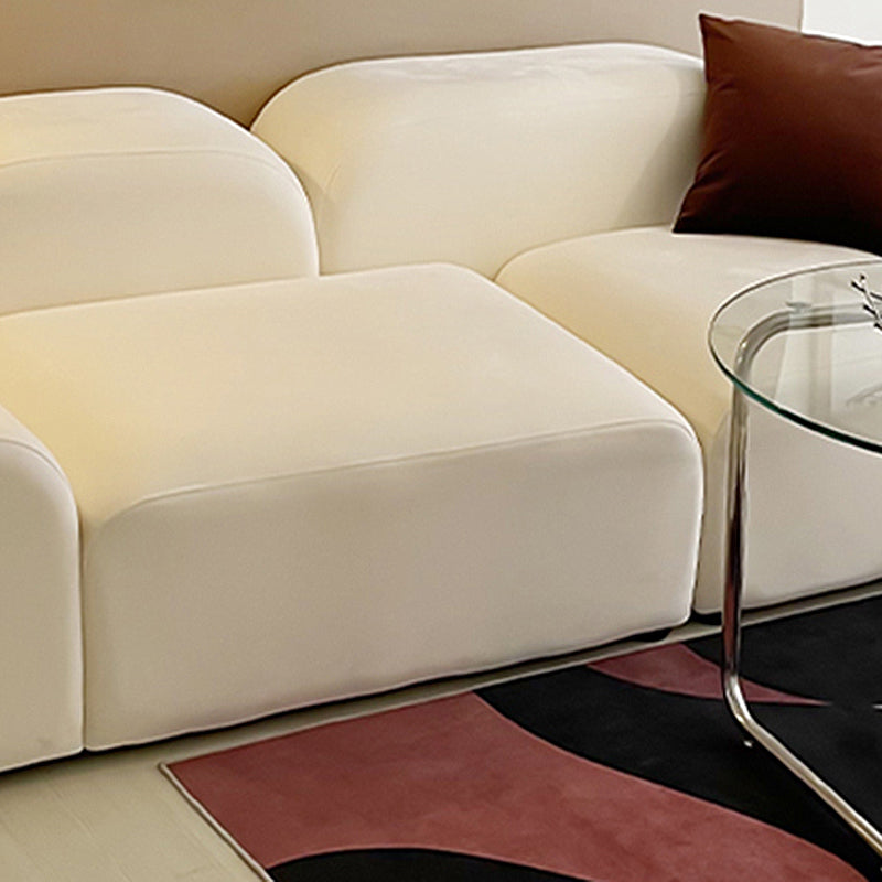 Contemporary Faux Leather/Velvet Sofa White Round Arm Loveseat Clearhalo 'furn' 'furn_sofas' 'Furniture' 'furniture_sofas' 'Living Room Furniture' 'Sofa' 'sofas' 4857757