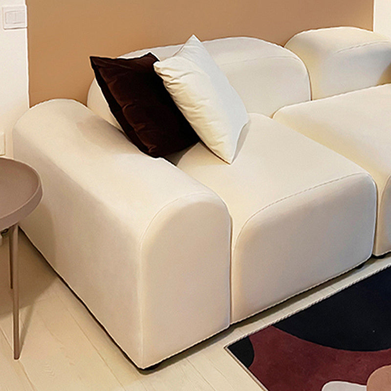 Contemporary Faux Leather/Velvet Sofa White Round Arm Loveseat Clearhalo 'furn' 'furn_sofas' 'Furniture' 'furniture_sofas' 'Living Room Furniture' 'Sofa' 'sofas' 4857758