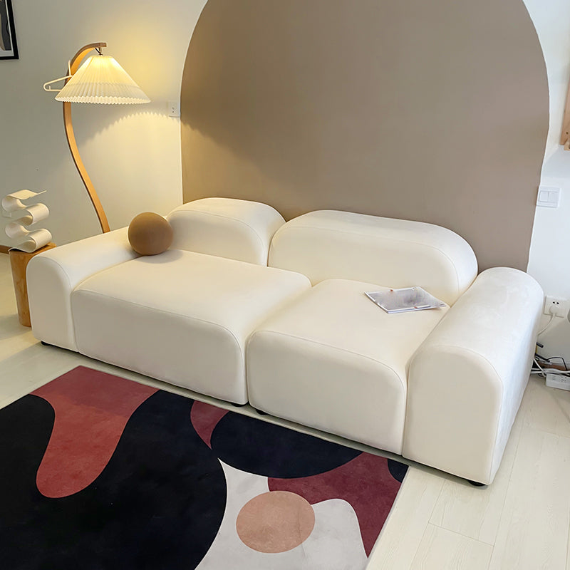 Contemporary Faux Leather/Velvet Sofa White Round Arm Loveseat 67"L x 37.5"W x 27.5"H Faux Leather Latex Clearhalo 'furn' 'furn_sofas' 'Furniture' 'furniture_sofas' 'Living Room Furniture' 'Sofa' 'sofas' 4857759