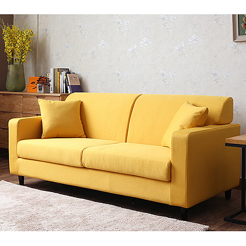 Contemporary 2-seat Sofa Square Arm Settee with Removable Cushions 63"L x 33"W x 31"H Yellow Linen Clearhalo 'furn' 'furn_sofas' 'Furniture' 'furniture_sofas' 'Living Room Furniture' 'Sofa' 'sofas' 4857822