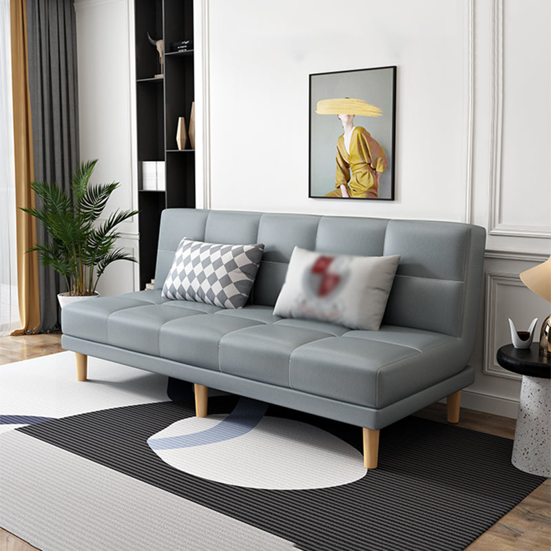 Armless Tight Back Bed Settee Cotton Blend and Faux Leather Sofa Bed Light Gray Faux Leather Clearhalo 'furn' 'furn_sofas' 'Furniture' 'furniture_sofas' 'Living Room Furniture' 'Sofa' 'sofas' 4857849