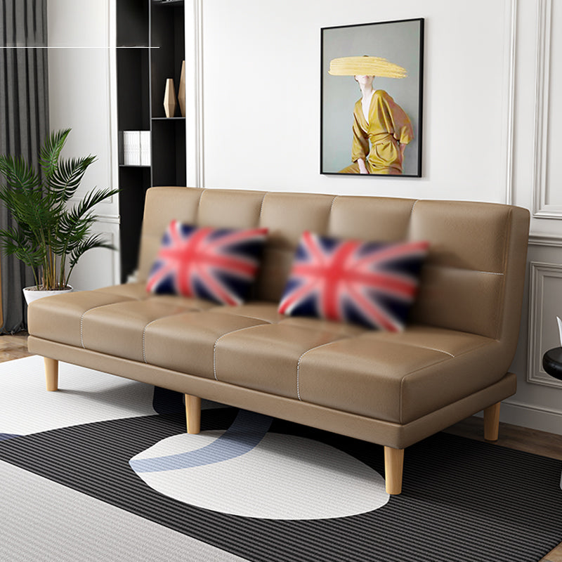 Armless Tight Back Bed Settee Cotton Blend and Faux Leather Sofa Bed Coffee Faux Leather Clearhalo 'furn' 'furn_sofas' 'Furniture' 'furniture_sofas' 'Living Room Furniture' 'Sofa' 'sofas' 4857851