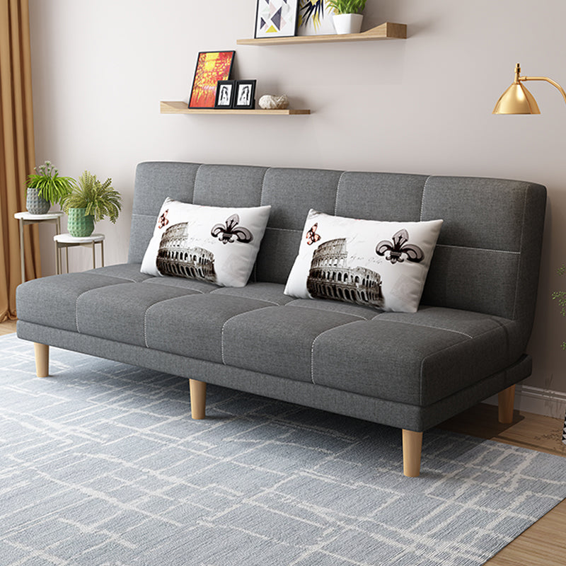 Armless Tight Back Bed Settee Cotton Blend and Faux Leather Sofa Bed Dark Gray Cotton Blend Clearhalo 'furn' 'furn_sofas' 'Furniture' 'furniture_sofas' 'Living Room Furniture' 'Sofa' 'sofas' 4857852