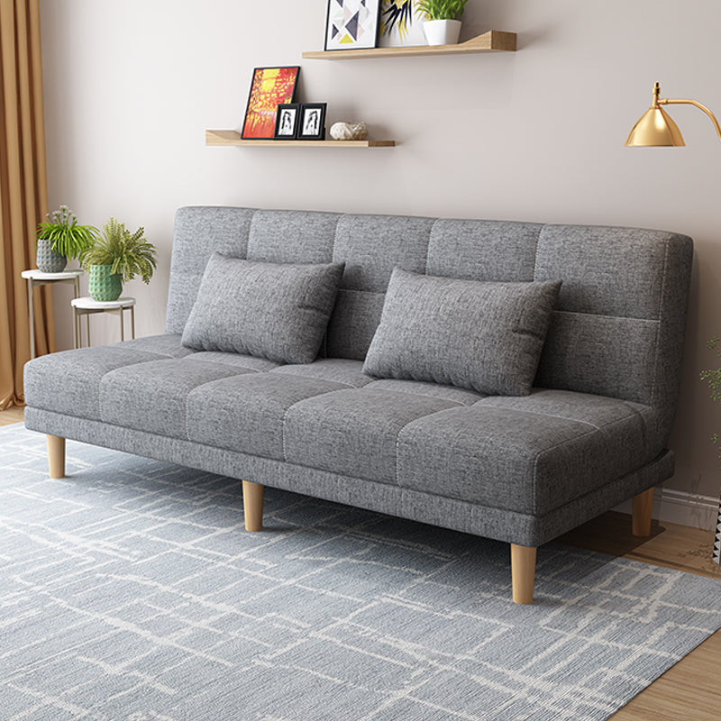 Armless Tight Back Bed Settee Cotton Blend and Faux Leather Sofa Bed Light Gray Cotton Blend Clearhalo 'furn' 'furn_sofas' 'Furniture' 'furniture_sofas' 'Living Room Furniture' 'Sofa' 'sofas' 4857858