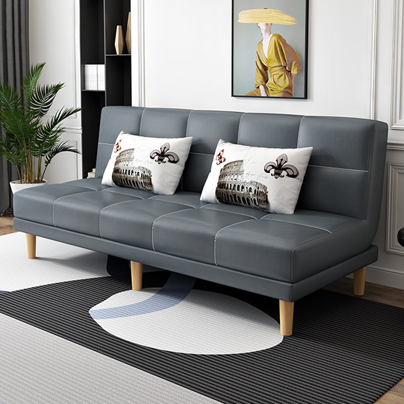 Armless Tight Back Bed Settee Cotton Blend and Faux Leather Sofa Bed Dark Gray Faux Leather Clearhalo 'furn' 'furn_sofas' 'Furniture' 'furniture_sofas' 'Living Room Furniture' 'Sofa' 'sofas' 4857862
