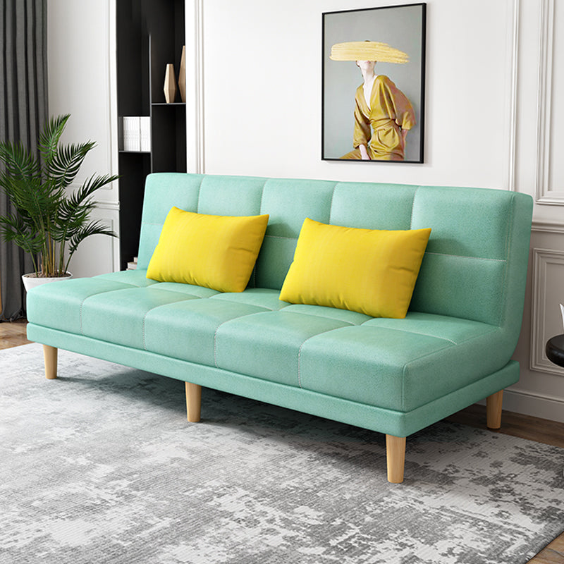 Armless Tight Back Bed Settee Cotton Blend and Faux Leather Sofa Bed Blue-Green Faux Leather Clearhalo 'furn' 'furn_sofas' 'Furniture' 'furniture_sofas' 'Living Room Furniture' 'Sofa' 'sofas' 4857865
