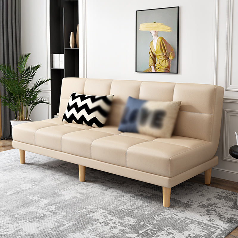 Armless Tight Back Bed Settee Cotton Blend and Faux Leather Sofa Bed Beige Faux Leather Clearhalo 'furn' 'furn_sofas' 'Furniture' 'furniture_sofas' 'Living Room Furniture' 'Sofa' 'sofas' 4857866