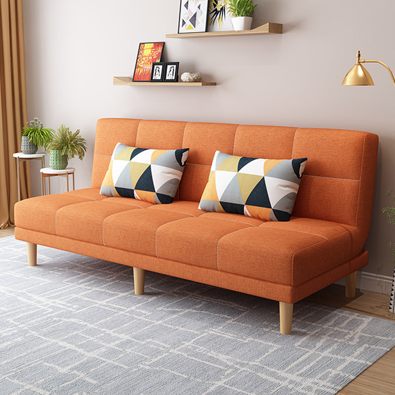 Armless Tight Back Bed Settee Cotton Blend and Faux Leather Sofa Bed Orange Cotton Blend Clearhalo 'furn' 'furn_sofas' 'Furniture' 'furniture_sofas' 'Living Room Furniture' 'Sofa' 'sofas' 4857870