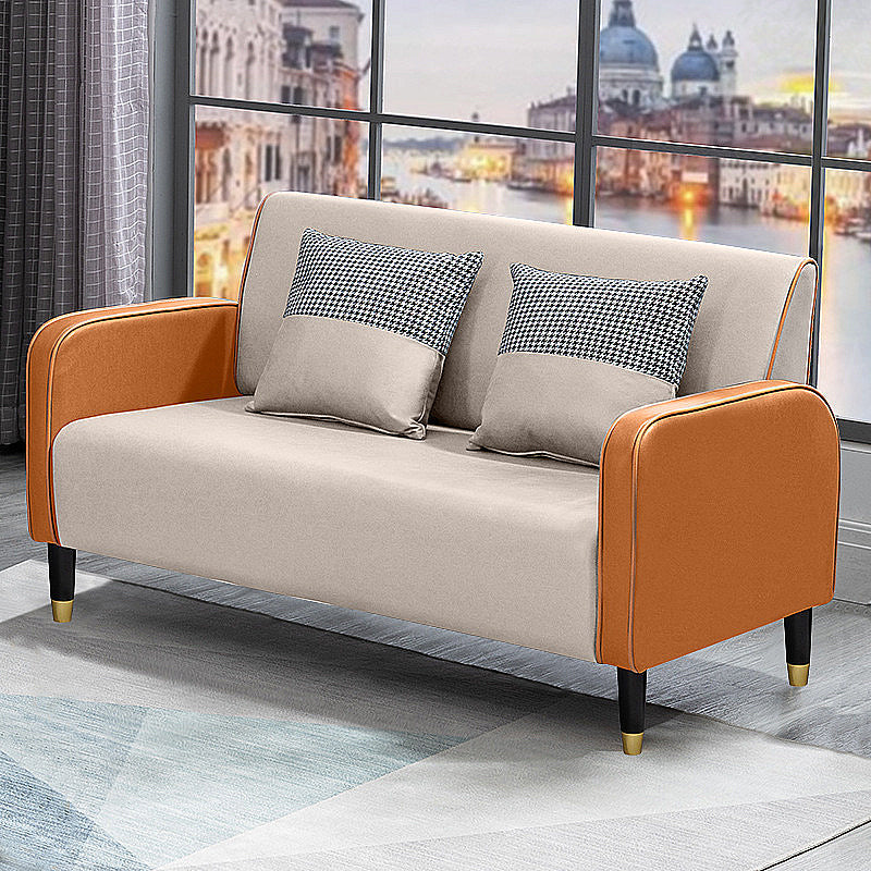 Scandinavian Tight Back Sofa Square Arm Loveseat with 4 Wooden Legs Orange White Clearhalo 'furn' 'furn_sofas' 'Furniture' 'furniture_sofas' 'Living Room Furniture' 'Sofa' 'sofas' 4857957