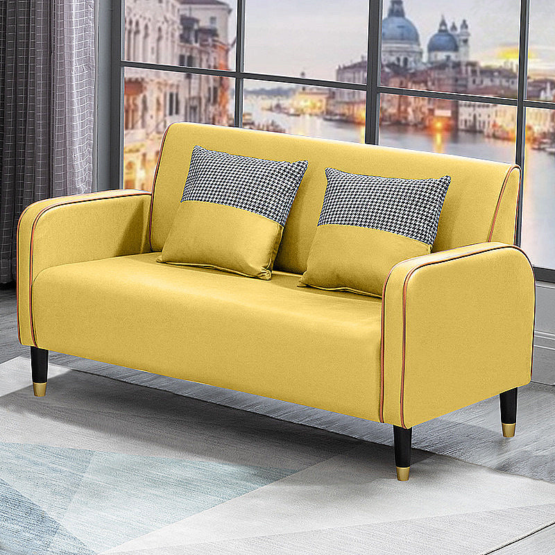 Scandinavian Tight Back Sofa Square Arm Loveseat with 4 Wooden Legs Yellow Clearhalo 'furn' 'furn_sofas' 'Furniture' 'furniture_sofas' 'Living Room Furniture' 'Sofa' 'sofas' 4857958