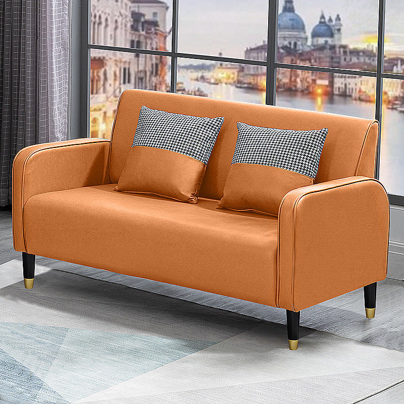 Scandinavian Tight Back Sofa Square Arm Loveseat with 4 Wooden Legs Orange Clearhalo 'furn' 'furn_sofas' 'Furniture' 'furniture_sofas' 'Living Room Furniture' 'Sofa' 'sofas' 4857964