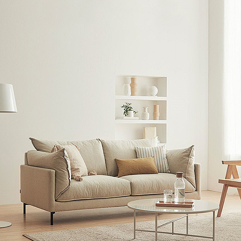 Stationary Fabric Living Room Couch Recessed Arm Standard Cushions Sofa Off-White Sponge Clearhalo 'furn' 'furn_sofas' 'Furniture' 'furniture_sofas' 'Living Room Furniture' 'Sofa' 'sofas' 4858010