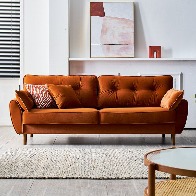 Contemporary Pillow Top Arm Sofa Loose Back Velvet Couch for Living Room 63"L x 35"W x 34"H Brown Clearhalo 'furn' 'furn_sofas' 'Furniture' 'furniture_sofas' 'Living Room Furniture' 'Sofa' 'sofas' 4858061