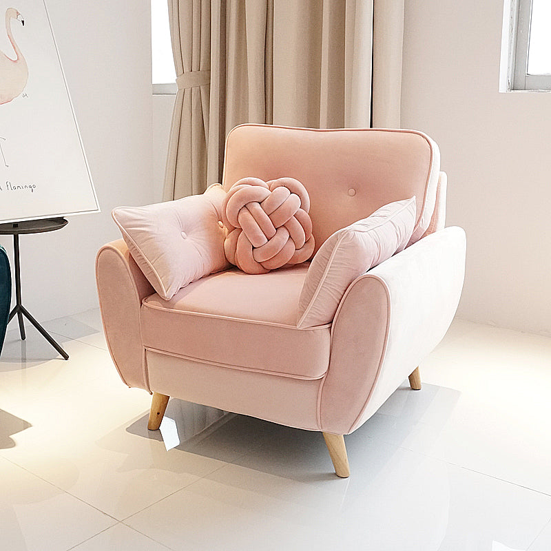 Contemporary Pillow Top Arm Sofa Loose Back Velvet Couch for Living Room 35"L x 35"W x 34"H Pink Clearhalo 'furn' 'furn_sofas' 'Furniture' 'furniture_sofas' 'Living Room Furniture' 'Sofa' 'sofas' 4858063