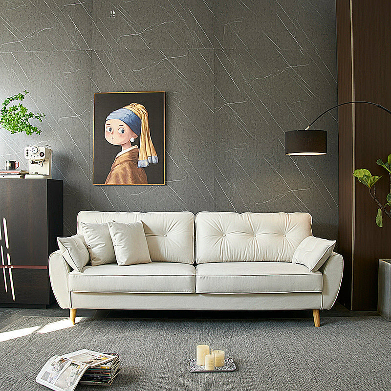 Contemporary Pillow Top Arm Sofa Loose Back Velvet Couch for Living Room 63"L x 35"W x 34"H Off-White Clearhalo 'furn' 'furn_sofas' 'Furniture' 'furniture_sofas' 'Living Room Furniture' 'Sofa' 'sofas' 4858065