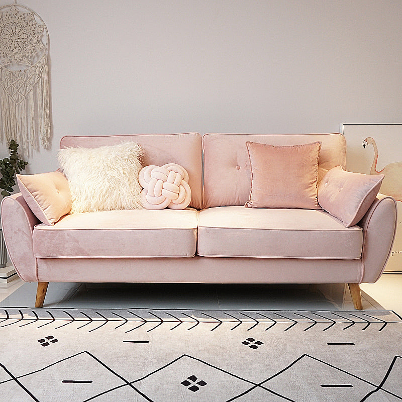 Contemporary Pillow Top Arm Sofa Loose Back Velvet Couch for Living Room 63"L x 35"W x 34"H Pink Clearhalo 'furn' 'furn_sofas' 'Furniture' 'furniture_sofas' 'Living Room Furniture' 'Sofa' 'sofas' 4858077