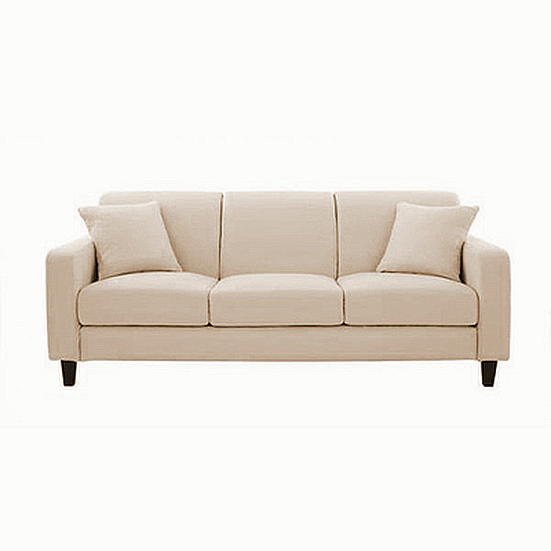 Contemporary Velvet/Linen Couch Square Arm Sofa with Loose Back Off-White Linen Clearhalo 'furn' 'furn_sofas' 'Furniture' 'furniture_sofas' 'Living Room Furniture' 'Sofa' 'sofas' 4858082