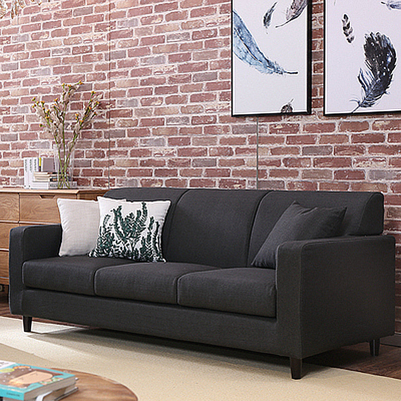 Contemporary Velvet/Linen Couch Square Arm Sofa with Loose Back Dark Gray Linen Clearhalo 'furn' 'furn_sofas' 'Furniture' 'furniture_sofas' 'Living Room Furniture' 'Sofa' 'sofas' 4858089