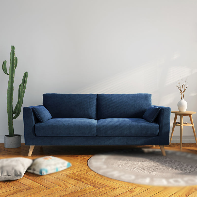 Contemporary Cotton Blend Couch Square Arm Cushions Sofa for Two Pople Dark Blue Clearhalo 'furn' 'furn_sofas' 'Furniture' 'furniture_sofas' 'Living Room Furniture' 'Sofa' 'sofas' 4858126