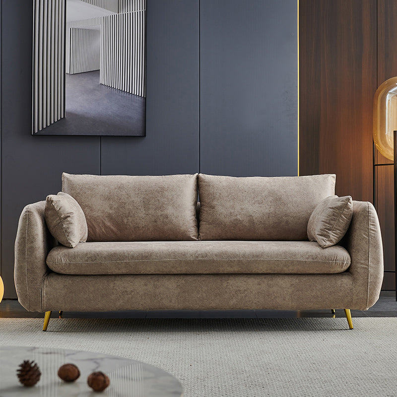 Faux Leather Square Arm Loveseat Sewn Pillow Back Sofa with Storage Light Khaki Clearhalo 'furn' 'furn_sofas' 'Furniture' 'furniture_sofas' 'Living Room Furniture' 'Sofa' 'sofas' 4858135