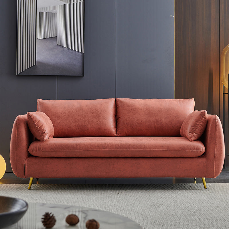 Faux Leather Square Arm Loveseat Sewn Pillow Back Sofa with Storage Orange Clearhalo 'furn' 'furn_sofas' 'Furniture' 'furniture_sofas' 'Living Room Furniture' 'Sofa' 'sofas' 4858136