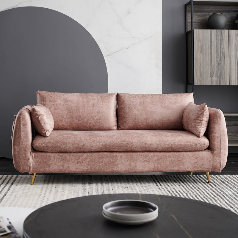 Faux Leather Square Arm Loveseat Sewn Pillow Back Sofa with Storage Nude Pink Clearhalo 'furn' 'furn_sofas' 'Furniture' 'furniture_sofas' 'Living Room Furniture' 'Sofa' 'sofas' 4858140