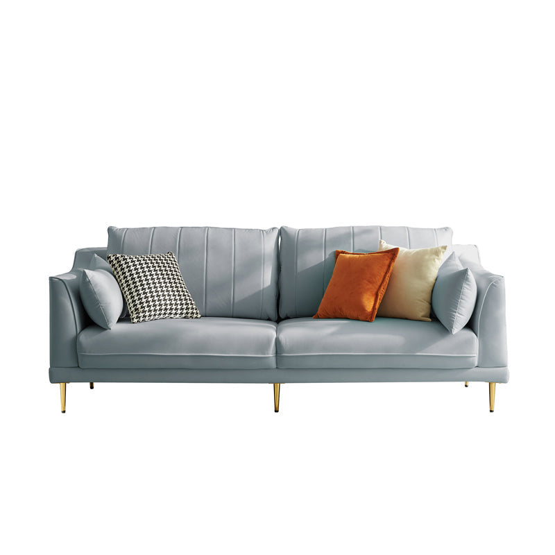 Contemporary Faux Leather Couch Square Arm Sofa with 2 Pillows 55"L x 35"W x 31"H Blue Clearhalo 'furn' 'furn_sofas' 'Furniture' 'furniture_sofas' 'Living Room Furniture' 'Sofa' 'sofas' 4858233