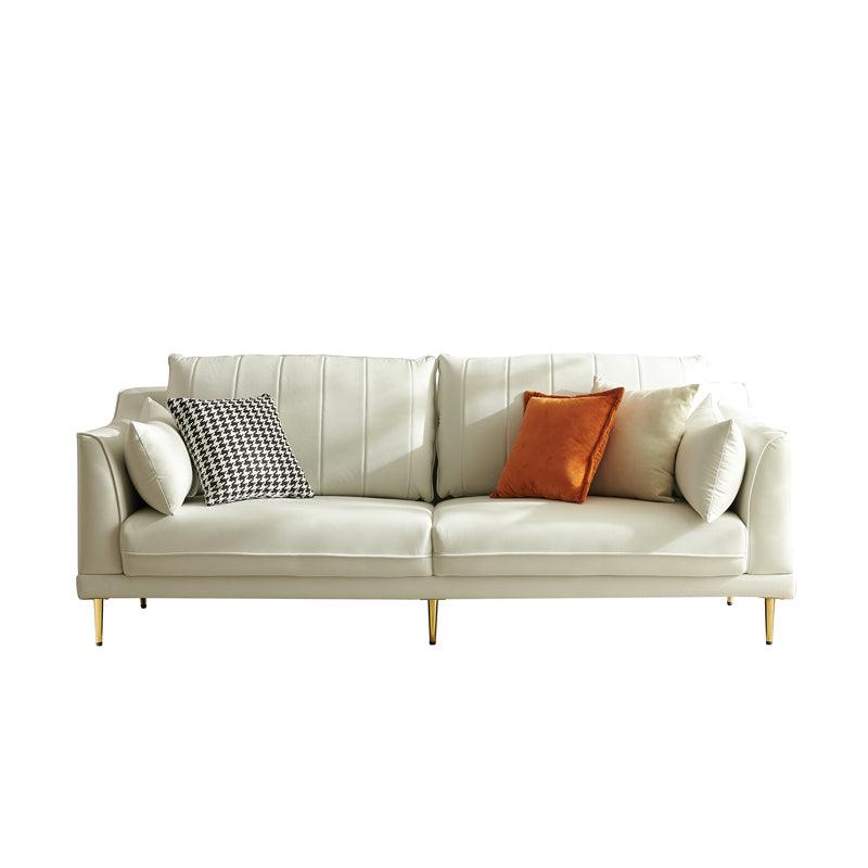 Contemporary Faux Leather Couch Square Arm Sofa with 2 Pillows 55"L x 35"W x 31"H Off-White Clearhalo 'furn' 'furn_sofas' 'Furniture' 'furniture_sofas' 'Living Room Furniture' 'Sofa' 'sofas' 4858234