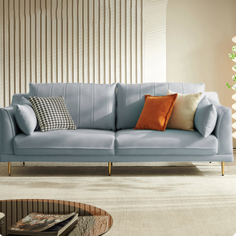 Contemporary Faux Leather Couch Square Arm Sofa with 2 Pillows 71"L x 35"W x 31"H Blue Clearhalo 'furn' 'furn_sofas' 'Furniture' 'furniture_sofas' 'Living Room Furniture' 'Sofa' 'sofas' 4858235