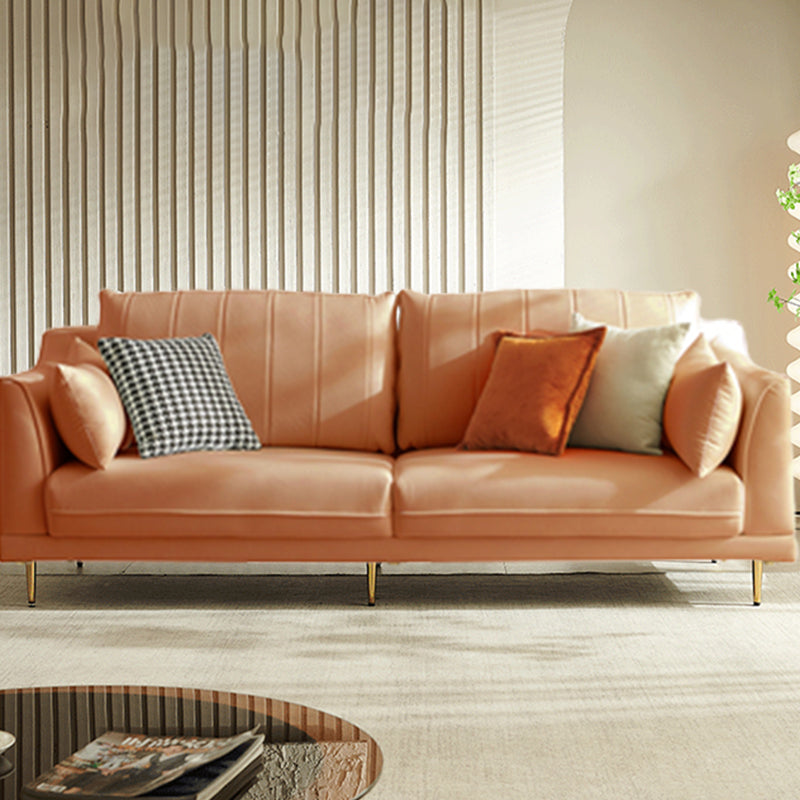Contemporary Faux Leather Couch Square Arm Sofa with 2 Pillows 71"L x 35"W x 31"H Orange Clearhalo 'furn' 'furn_sofas' 'Furniture' 'furniture_sofas' 'Living Room Furniture' 'Sofa' 'sofas' 4858236
