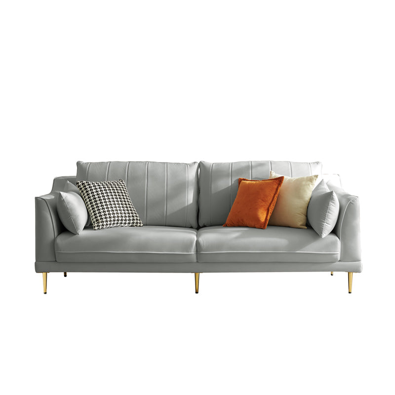 Contemporary Faux Leather Couch Square Arm Sofa with 2 Pillows Grey Clearhalo 'furn' 'furn_sofas' 'Furniture' 'furniture_sofas' 'Living Room Furniture' 'Sofa' 'sofas' 4858238