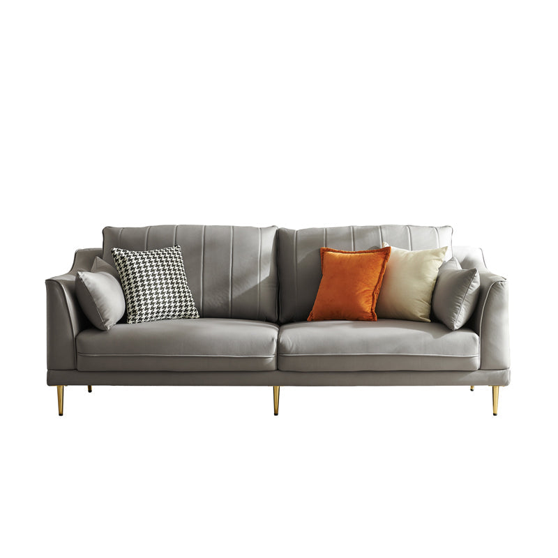 Contemporary Faux Leather Couch Square Arm Sofa with 2 Pillows Dark Gray Clearhalo 'furn' 'furn_sofas' 'Furniture' 'furniture_sofas' 'Living Room Furniture' 'Sofa' 'sofas' 4858240