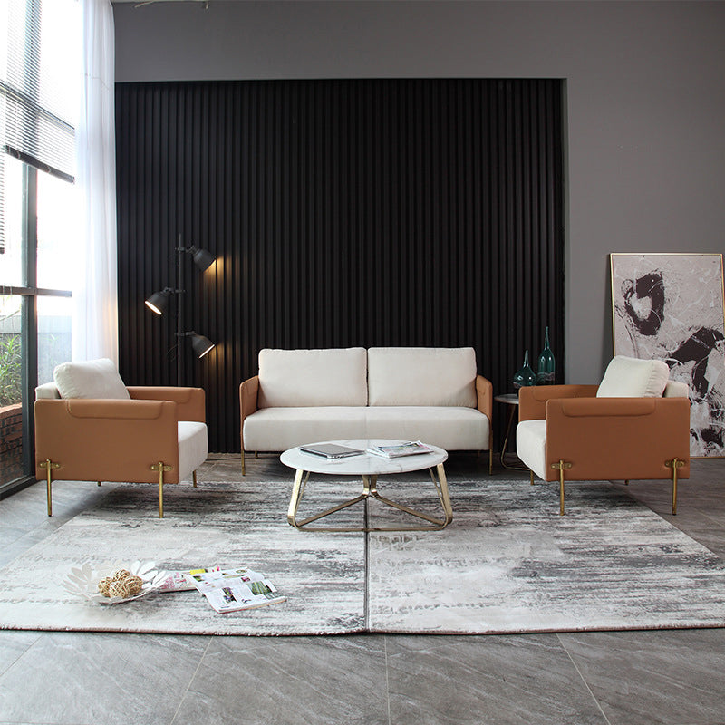 Contemporary Square Arm Cushions Leather and Cotton Blend Settee Couch Clearhalo 'furn' 'furn_sofas' 'Furniture' 'furniture_sofas' 'Living Room Furniture' 'Sofa' 'sofas' 4858287