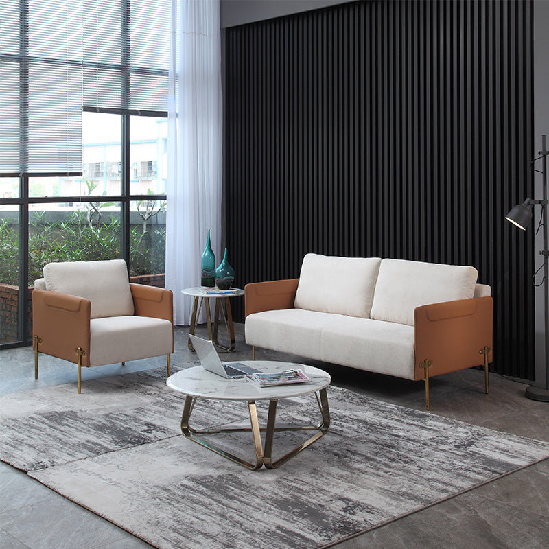 Contemporary Square Arm Cushions Leather and Cotton Blend Settee Couch Clearhalo 'furn' 'furn_sofas' 'Furniture' 'furniture_sofas' 'Living Room Furniture' 'Sofa' 'sofas' 4858288