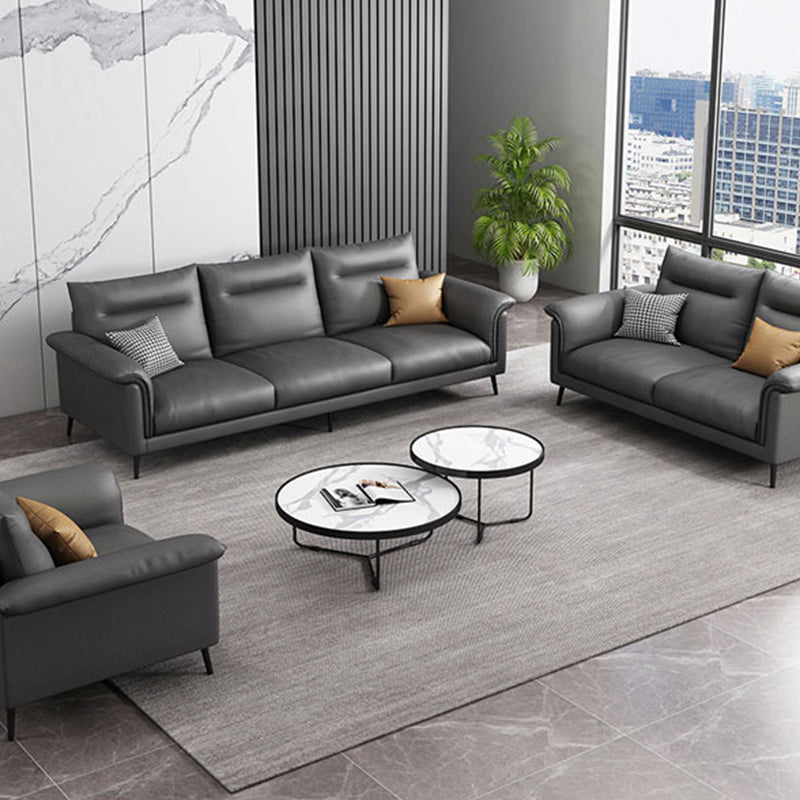 Modern Faux Leather Stain-Resistant Sofa Black Flared Arm Couch Clearhalo 'furn' 'furn_sofas' 'Furniture' 'furniture_sofas' 'Living Room Furniture' 'Sofa' 'sofas' 4858301