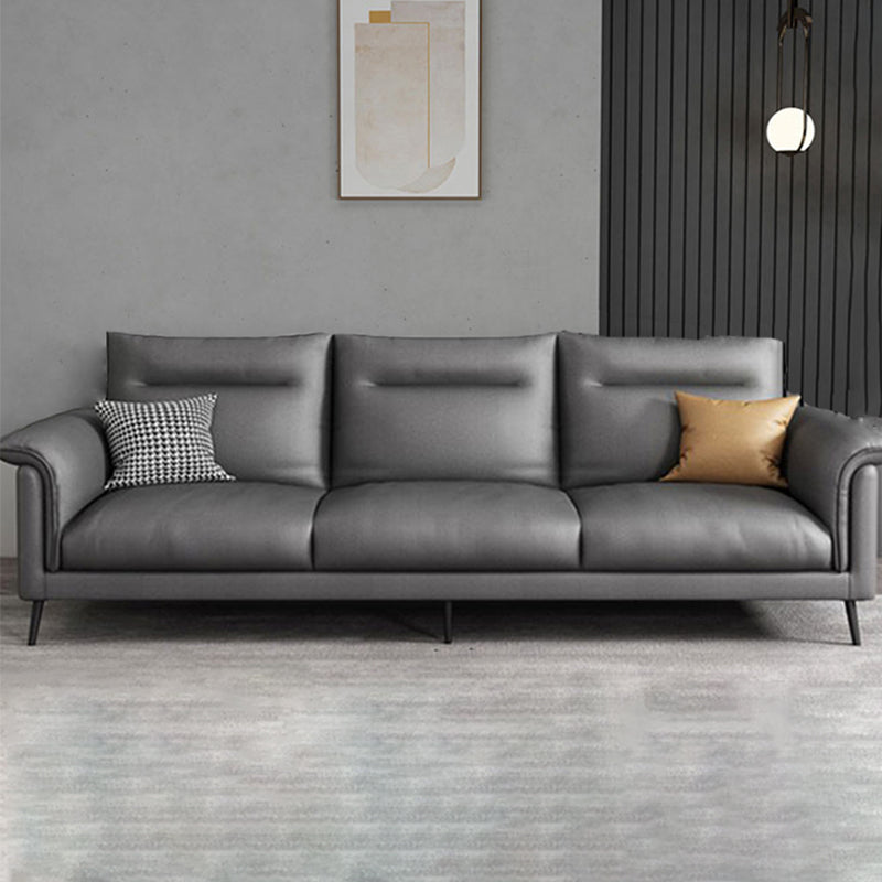 Modern Faux Leather Stain-Resistant Sofa Black Flared Arm Couch 87"L x 36"W x 35"H Sponge Clearhalo 'furn' 'furn_sofas' 'Furniture' 'furniture_sofas' 'Living Room Furniture' 'Sofa' 'sofas' 4858302