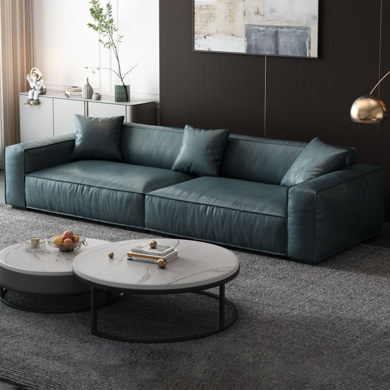 Modern Living Room Faux Leather Couch Square Arm Standard Cushions Sofa Green Clearhalo 'furn' 'furn_sofas' 'Furniture' 'furniture_sofas' 'Living Room Furniture' 'Sofa' 'sofas' 4858315