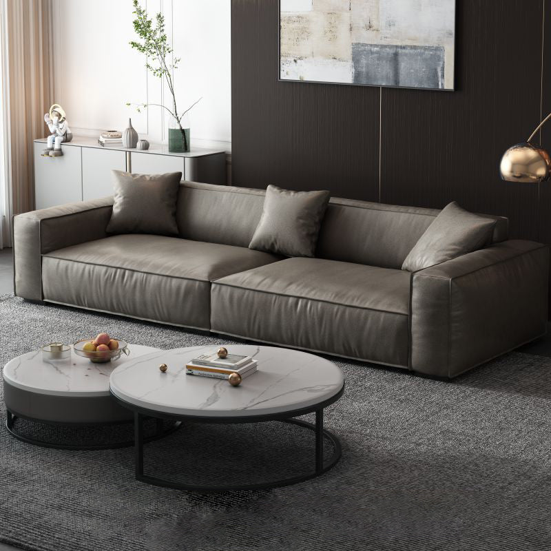 Modern Living Room Faux Leather Couch Square Arm Standard Cushions Sofa Khaki Clearhalo 'furn' 'furn_sofas' 'Furniture' 'furniture_sofas' 'Living Room Furniture' 'Sofa' 'sofas' 4858316