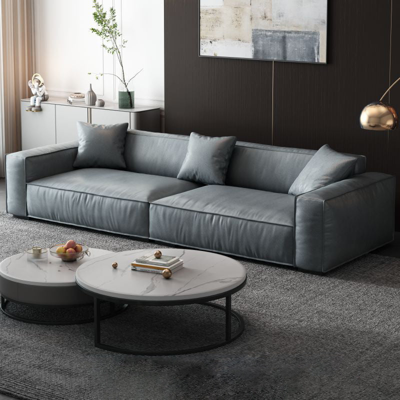 Modern Living Room Faux Leather Couch Square Arm Standard Cushions Sofa Blue Clearhalo 'furn' 'furn_sofas' 'Furniture' 'furniture_sofas' 'Living Room Furniture' 'Sofa' 'sofas' 4858318